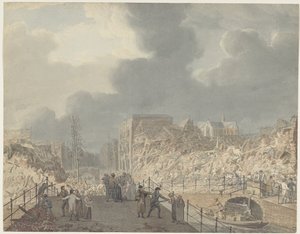 Ansicht der Ruinen am Rapenburg in Leiden nach der Explosion des Pulverschiffs am 12. Januar 1807