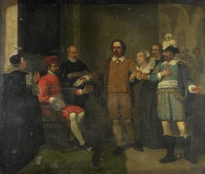 Jacob Simonsz de Rijk überzeugt den spanischen Generalgouverneur Requesens, Marnix van Sint Aldegonde freizulassen, 1575 von Jan Willem Pieneman