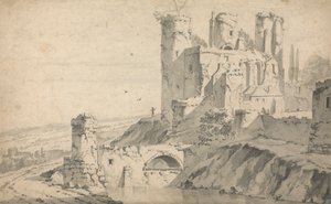 Ruine eines Schlosses an einem Fluss
