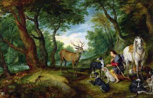 Die Vision des Heiligen Hubertus, ca. 1620 von Jan and Rubens, P.P. Brueghel