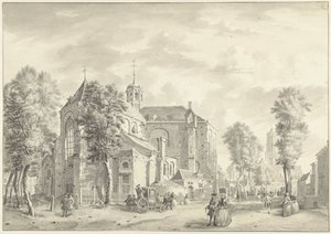 Pieterskerk in Utrecht mit dem Dom im Hintergrund von Jan de Beijer