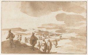 Zwei Skizzen von Figuren in den Dünen bei Scheveningen von Jan de Bisschop