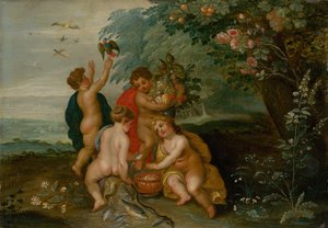 Allegorie der vier Elemente: Wasser, Luft, Erde und Feuer, um 1610