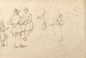 Fünf Figuren von hinten gesehen und eine weitere Figur von Jan the Elder Brueghel