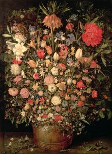 Großer Blumenstrauß in einem Holztrog von Jan the Elder Brueghel