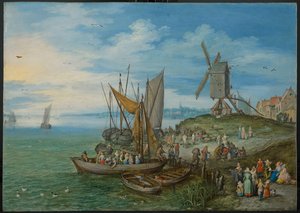 Die Mühle am Pier von Jan the Elder Brueghel