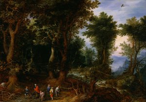 Waldlandschaft mit Abraham und Isaak, 1599 von Jan the Elder Brueghel