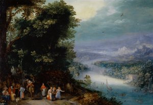 Bewaldetes Flusstal mit Straße, ca. 1602