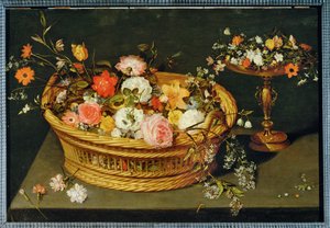 Ein Korb mit Blumen und ein vergoldeter Silberbecher von Jan the Younger Brueghel