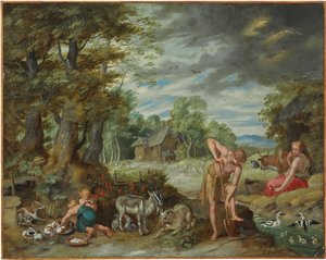 Adam bei der Arbeit auf einem Feld, aus Die Geschichte von Adam und Eva von Jan Brueghel the Younger
