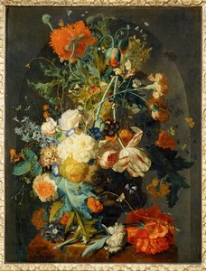 Blumenvase in einer Nische von Jan van (follower of) Huysum