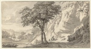 Berglandschaft mit einer Fähre von Jan van Aken