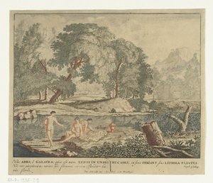 Drei Nymphen baden in einem Teich. Szenen aus Vergils Gedichtsammlung Bucolica (Serientitel) von Jan van Call (I)