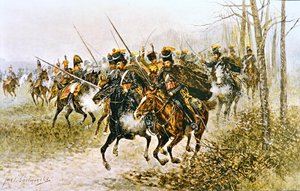 Napoleon und sein Stab von Kosaken überrascht von Jan van Chelminski