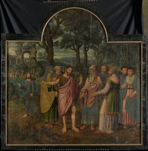 Johannes der Täufer ermahnt die Pharisäer, Mittelteil eines Triptychons von Jan van Coninxloo (II)