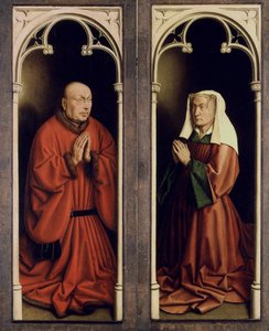 Der Genter Altar. Anbetung des mystischen Lammes: Joos Vijd und Elisabeth Borluut, 1432 von Jan van Eyck