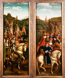 Der Genter Altar. Anbetung des mystischen Lammes: Gerechte Richter und die Ritter Christi von Jan van Eyck