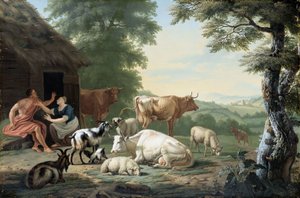 Arkadische Landschaft mit Hirten und Vieh von Jan van Gool