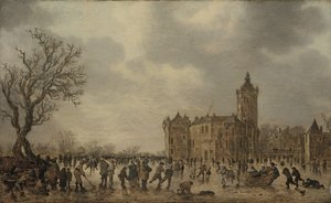 Winterlandschaft mit Figuren auf dem Eis bei Schloss Montfoort von Jan van Goyen