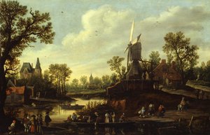 Flusslandschaft mit Fähre von Jan van Goyen