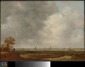 Panoramablick auf einen Fluss mit tief liegenden Wiesen von Jan van Goyen