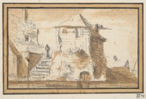 Zwei Gebäude mit einer Treppe von Jan van Goyen