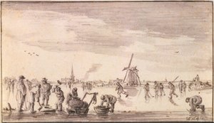 Winterlandschaft mit Schlittschuhläufern und Fischern von Jan van Goyen