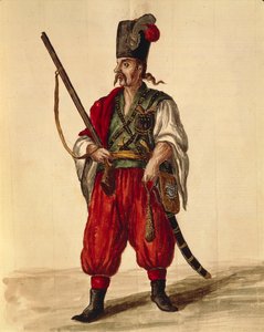 Karabiniersuniform, aus illustriertem Kostümbuch von Jan van Grevenbroeck