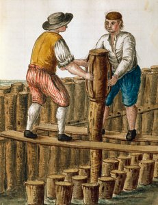 Grundsteinlegung der venezianischen Lagune, Illustration aus dem Manuskript Dress of Venetians