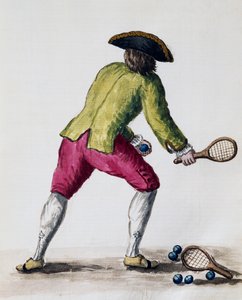 Mann spielt mit Schläger und Bällen, aus dem illustrierten Buch der venezianischen Kostüme, Italien von Jan van Grevenbroeck