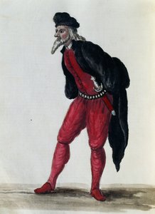 Pantaloon, Der Kaufmann von Venedig, Illustration aus Kostüme der Venezianer aus fast jedem Zeitalter, sorgfältig gesammelt und gemalt im 18. Jahrhundert, Giovanni di Grevembroch (1731-1807)