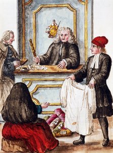 Pfandleihe, Illustration aus Illustriertes Buch der venezianischen Kostüme, von Jan Grevenbroeck (1731-1807), Aquarell, Italien von Jan van Grevenbroeck