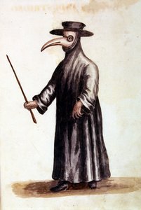 Schutzkleidung gegen die Pest im 18. Jahrhundert. von Jan van Grevenbroeck