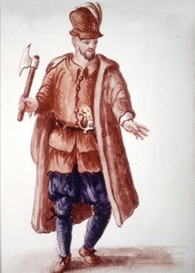 Scapolo di galéa: Bezahlter Ruderer auf den Galeeren im 18. Jahrhundert. Aquarellzeichnung und Tinte aus dem Manuskript „Sitten der Venezianer“ von Jan van Grevenbroeck (oder Giovanni Grevembroch (Grevenbroch) (1731-1807) von Jan van Grevenbroeck