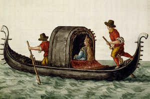 Venezianische Braut wird mit einer Gondel zu ihrer Hochzeit gebracht