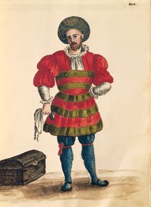 Venezianische Kleidung: Venezianischer Reisender, aus Gli Abiti de Veneziani, illustriertes Kostümbuch von Jan van Grevenbroeck