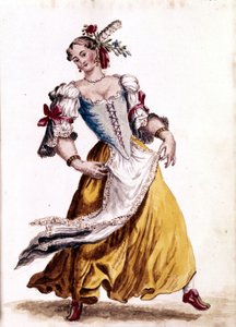 Venezianischer Tanz. Aquarellzeichnung und Tinte aus dem Manuskript „Sitten der Venezianer“ von Jan van Grevenbroeck (oder Giovanni Grevembroch) (1731-1807) von Jan van Grevenbroeck
