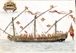 Venezianischer Galesus. Aquarellzeichnung und Tinte aus dem Manuskript „Sitten der Venezianer“ von Jan van Grevenbroeck (oder Giovanni Grevembroch (Grevenbroch) (1731-1807) von Jan van Grevenbroeck