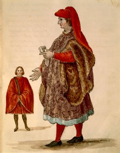 Venezianischer Senator in "Dogalina", formale Robe mit weiten Ärmeln, aus illustriertem Kostümbuch von Jan van Grevenbroeck