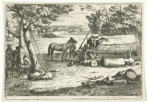 Landschaft mit Karren und Figuren von Jan van Huchtenburg