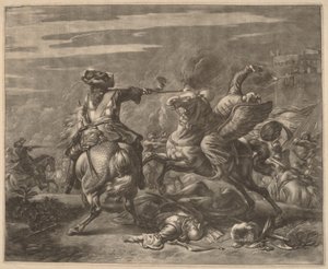 Ein Reiter schießt einen Türken von seinem Pferd von Jan van Huchtenburgh