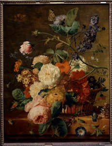 Blumenkorb mit Schmetterlingen von Jan van Huysum