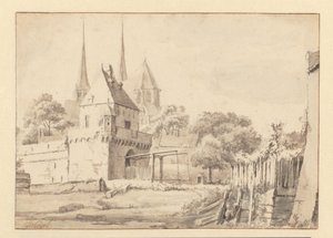 Ansicht des Bergpoort und der Bergkerk in Deventer