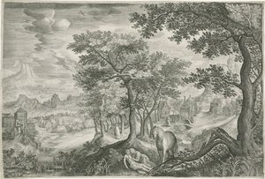 Berglandschaft mit dem barmherzigen Samariter