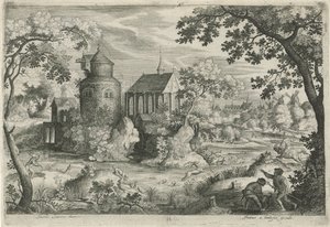 Hirschjagd bei einer Kapelle