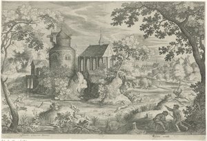 Hirschjagd bei einer Kapelle