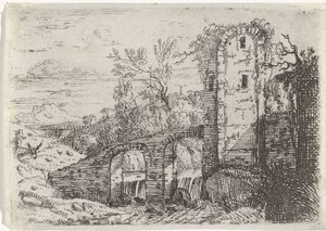 Steinerne Brücke über Wasserfall von Jan van Nickelen