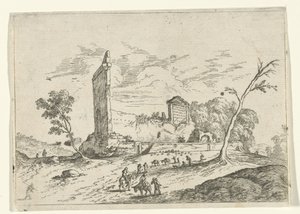 Landschaft mit römischer Ruine und Eselhirten