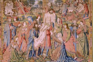 Flämischer Wandteppich. Serie Die Passion Christi: Abnahme vom Kreuz. Herstellung Pieter van Aelst. Kartonist Jan van Roome. Ca. 1507-1520. (Detail) von Jan van Roome