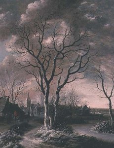 Eine gefrorene Flusslandschaft mit Reisenden auf einem Pfad von Jan van de Capelle or Cappelle